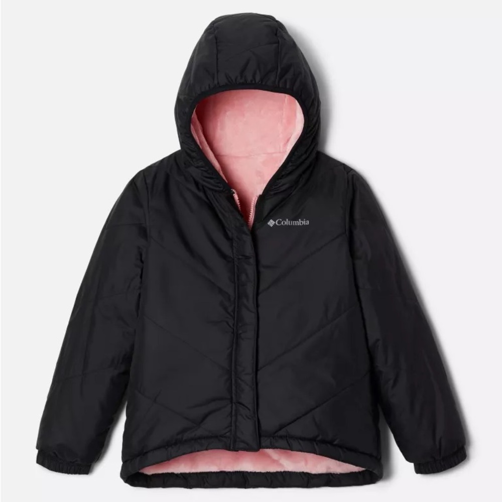 Columbia Girls' Big Fir™ Hooded Reversible Jacket Black/Pink Sz XXS (4/5)